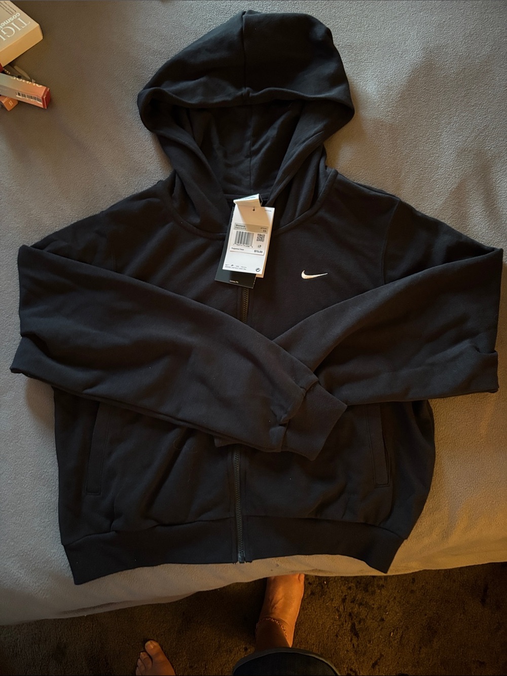 Nike Black Zip Hoodie with White Swoosh